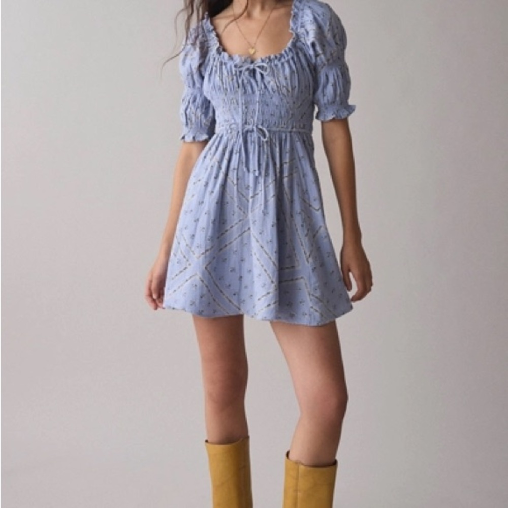 Kimchi Blue Smocked Short Sleeve Mini Dress 100% cotton